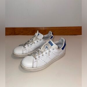 Adidas Stan Smith Sneakers, Size 6.5, White and Blue
